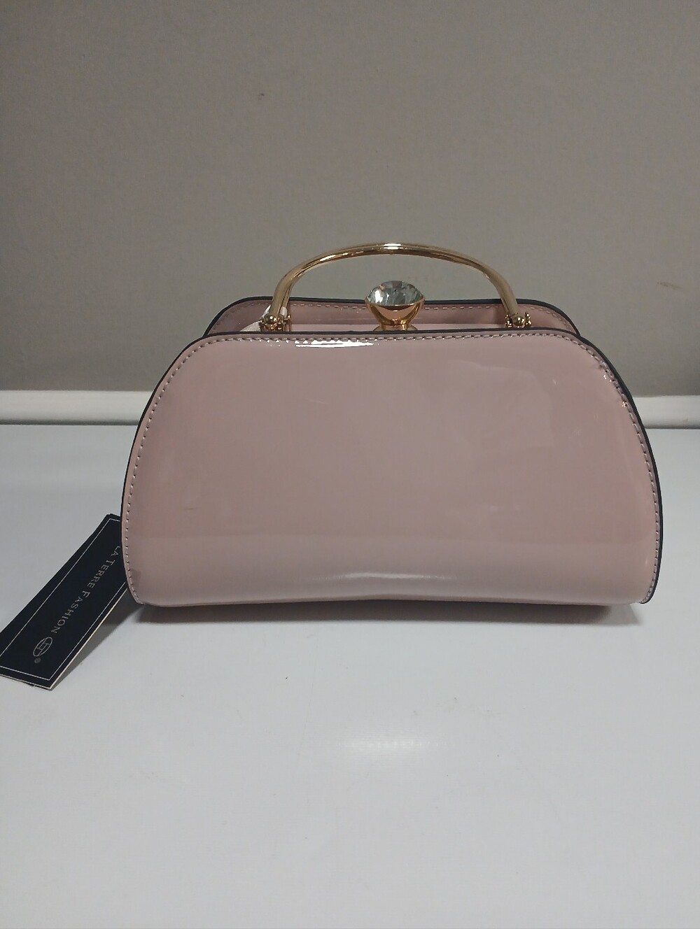 Blush Pink Patent & Gold Sparkle Baguette Mini Bag New!